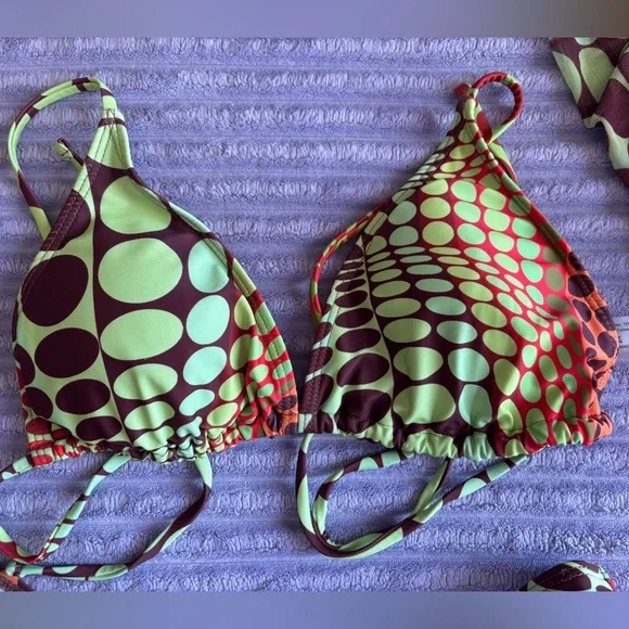 SHEIN 4-Piece Retro Print Bikini Set w/ Skirt & Headscarf 🌿🧡 Barely Worn - Picture 5 of 8